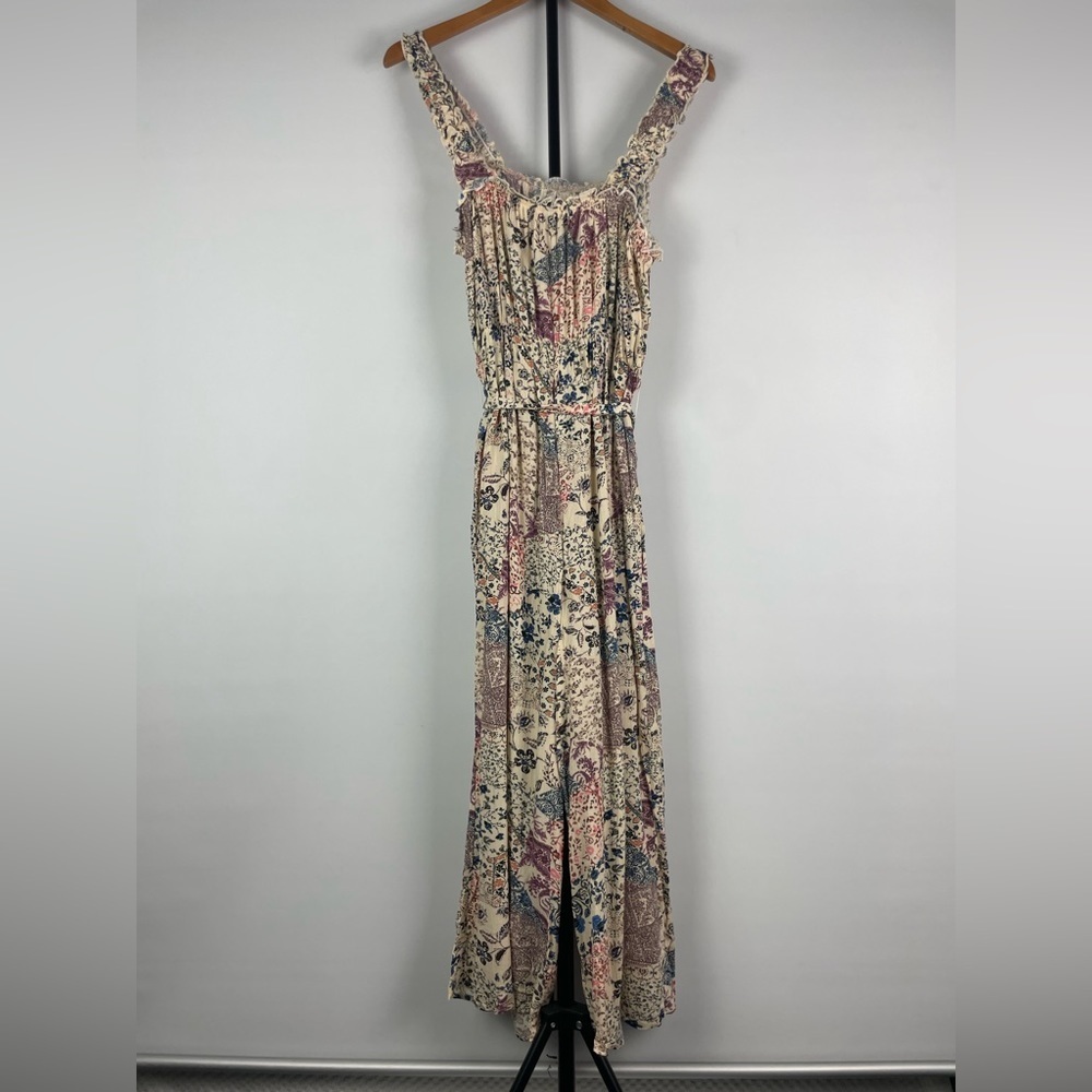 Nevena Rae Multicolored Patchwork Wide Cropped Leg Ruffle Hem Jumpsuit - Picture 10 of 10